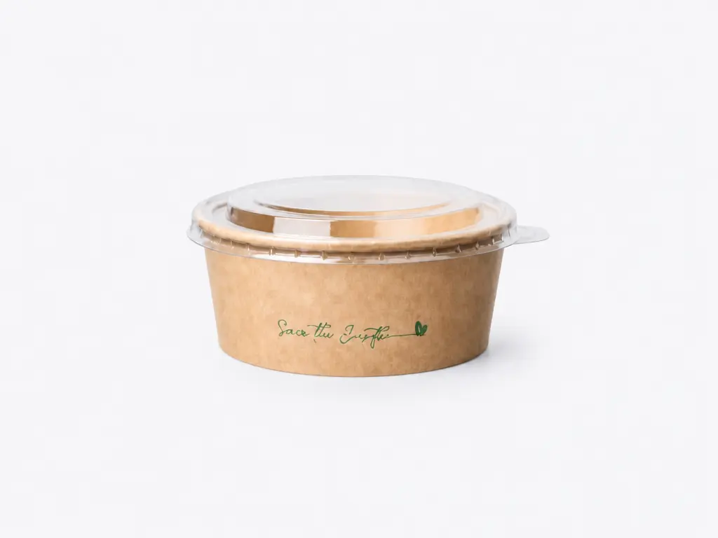 Ensaladera cartón kraft redonda 1000ml + tapa