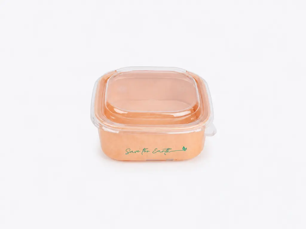 Ensaladera cartón kraft cuadrada 650ml + tapa